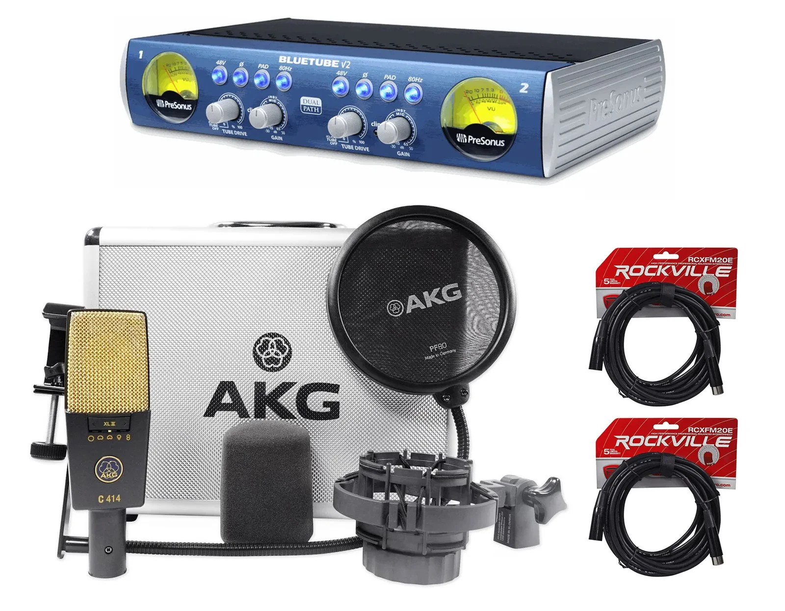 AKG C414 XLII Studio Condenser Microphone+Presonus Recording Tube Mic Preamp
