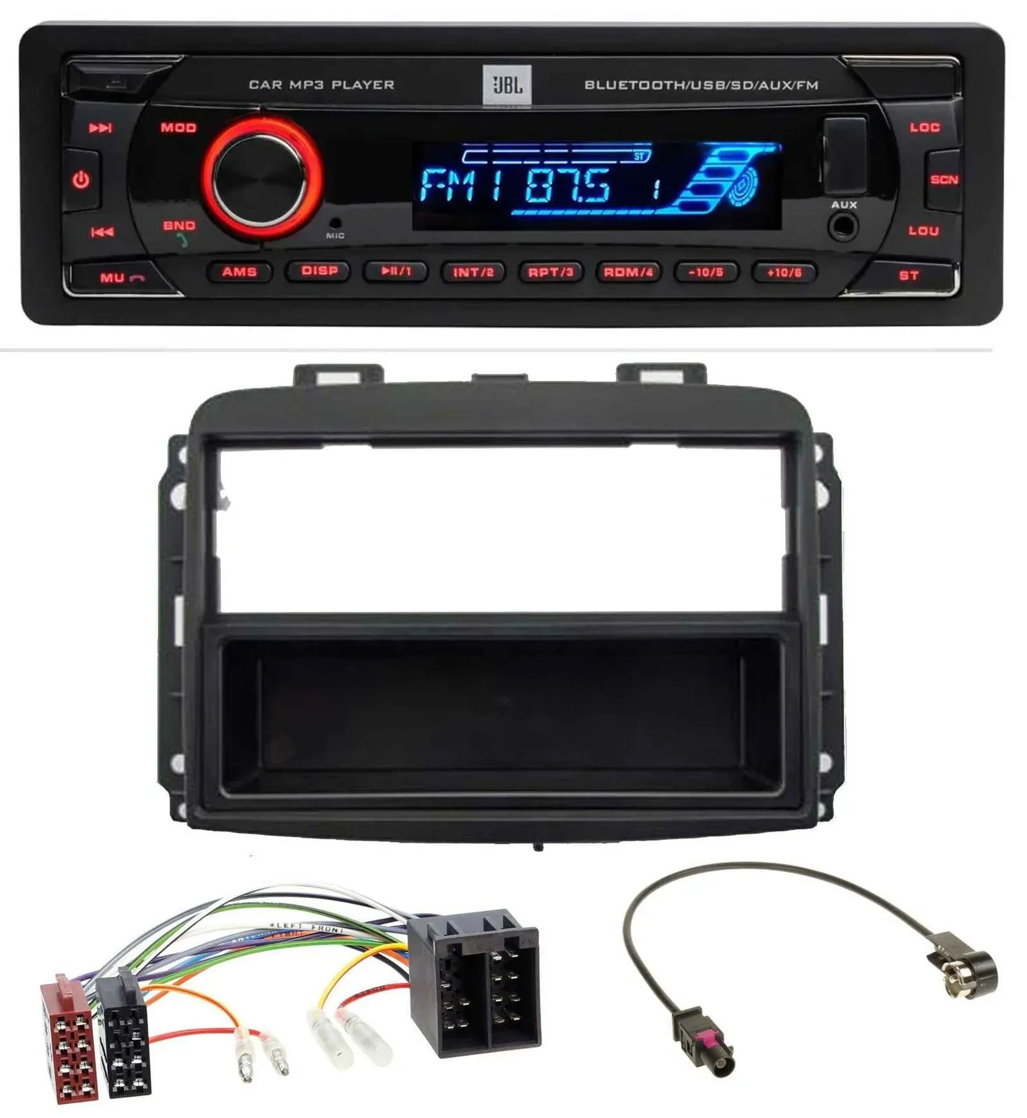 JBL AUX MP3 USB Bluetooth SD Autoradio für Fiat 500L (mit ISO, ab 2012)