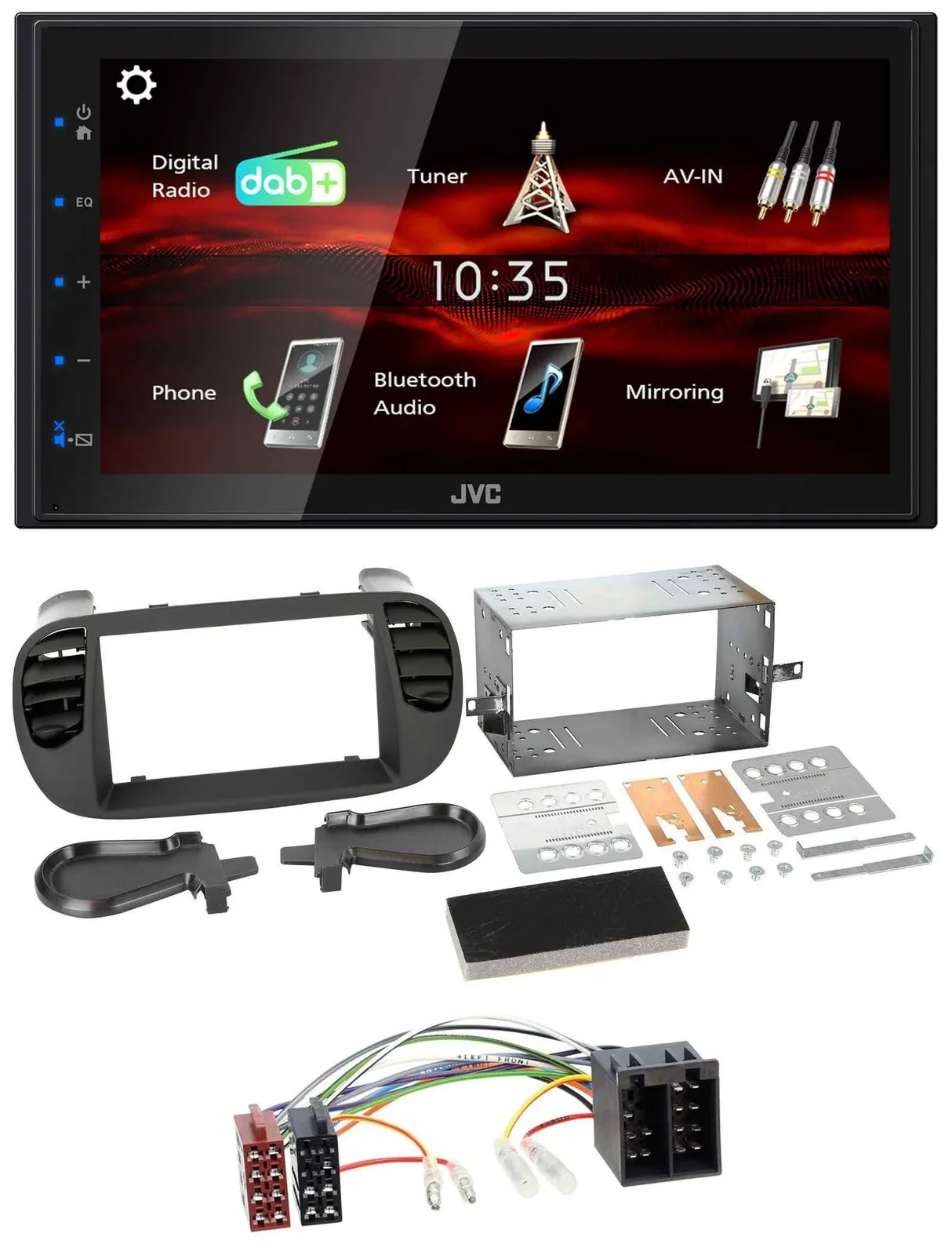 JVC USB Bluetooth MP3 DAB 2DIN Autoradio für Fiat 500 bis 2012 schwarz soft touc
