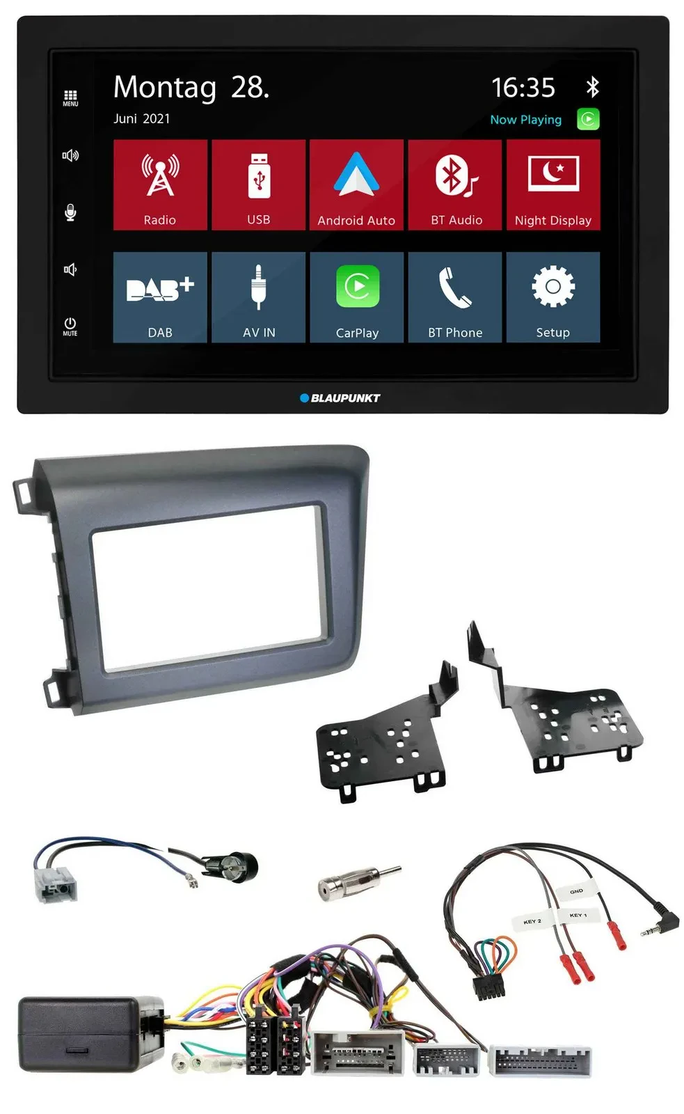 Blaupunkt Lenkrad Bluetooth DAB 2DIN USB Autoradio für Honda Civic US Modelle 20