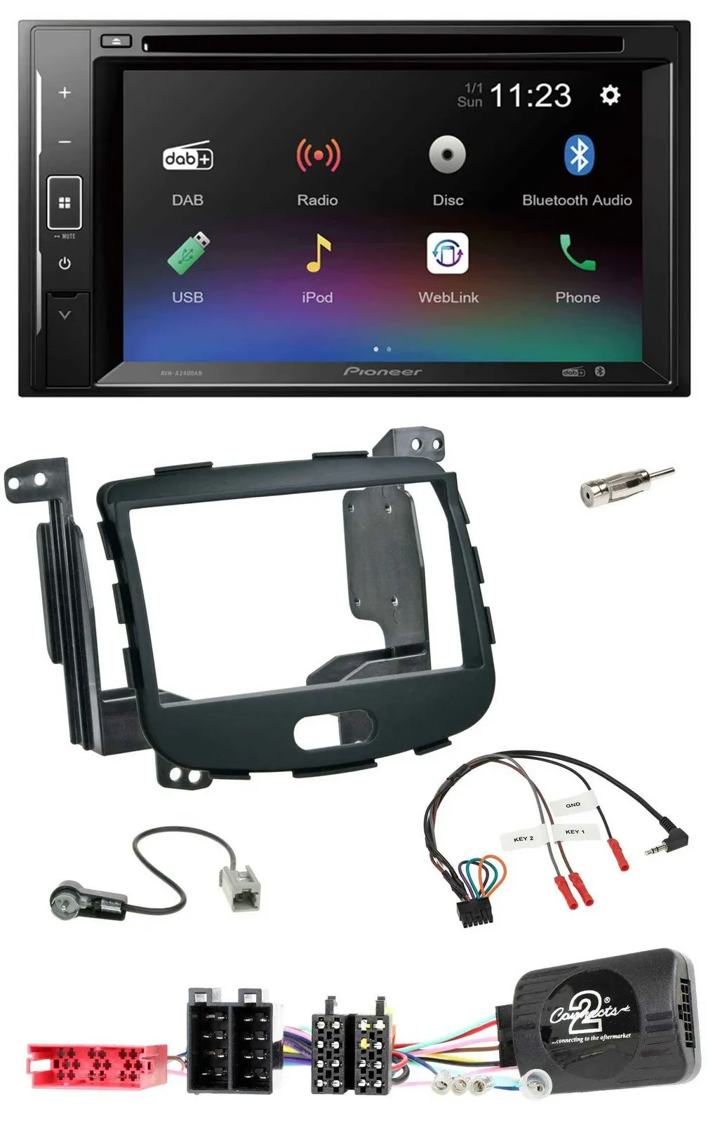 Pioneer Bluetooth Lenkrad USB 2DIN DAB DVD Autoradio für Hyundai i10 09-13 Rubbe