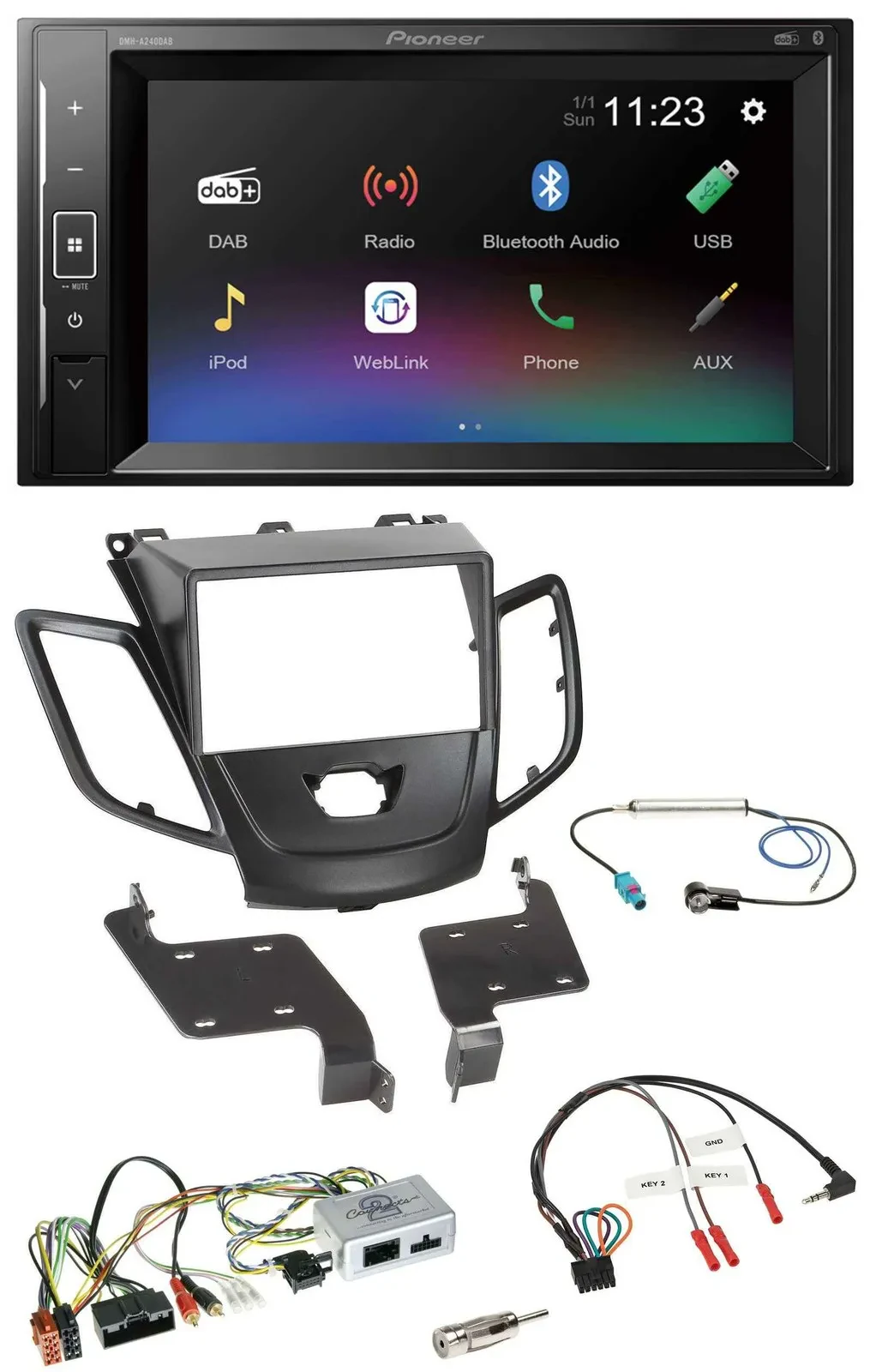 Pioneer DAB Lenkrad 2DIN Bluetooth USB Autoradio für Ford Fiesta 10-17 schwarz