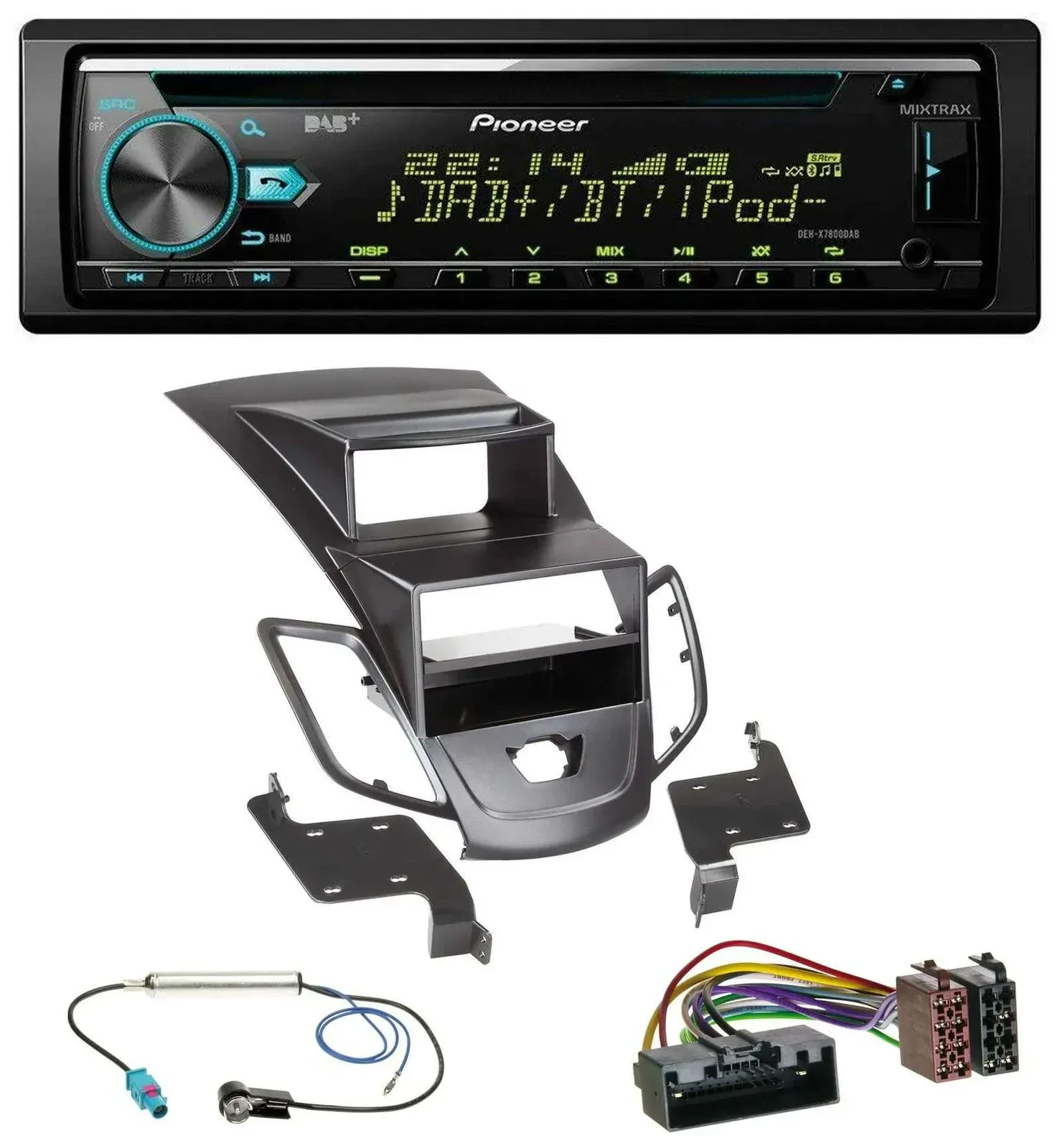 Автомагнитола Pioneer для Ford Fiesta (2010–2017) DAB, MP3, CD, USB, Bluetooth, с дисплеем, чёрная