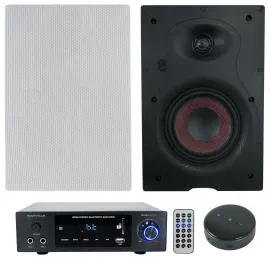 Rockville BLUAMP 150 Bluetooth Amplifier+(2) 6.5" In-Wall Speakers+Wifi Receiver