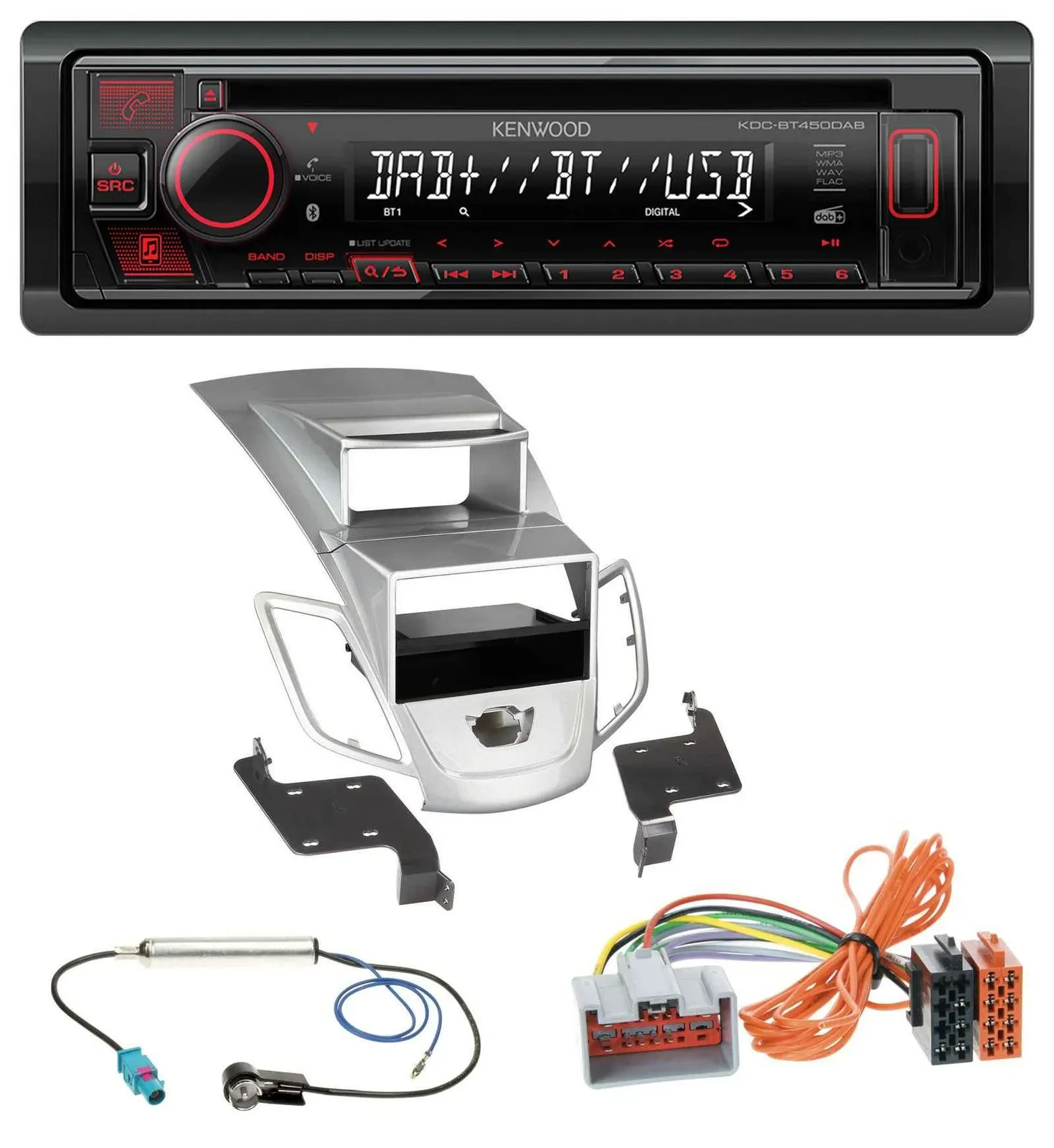 Kenwood MP3 CD USB Bluetooth DAB Autoradio für Ford Fiesta Display 08-10 silber