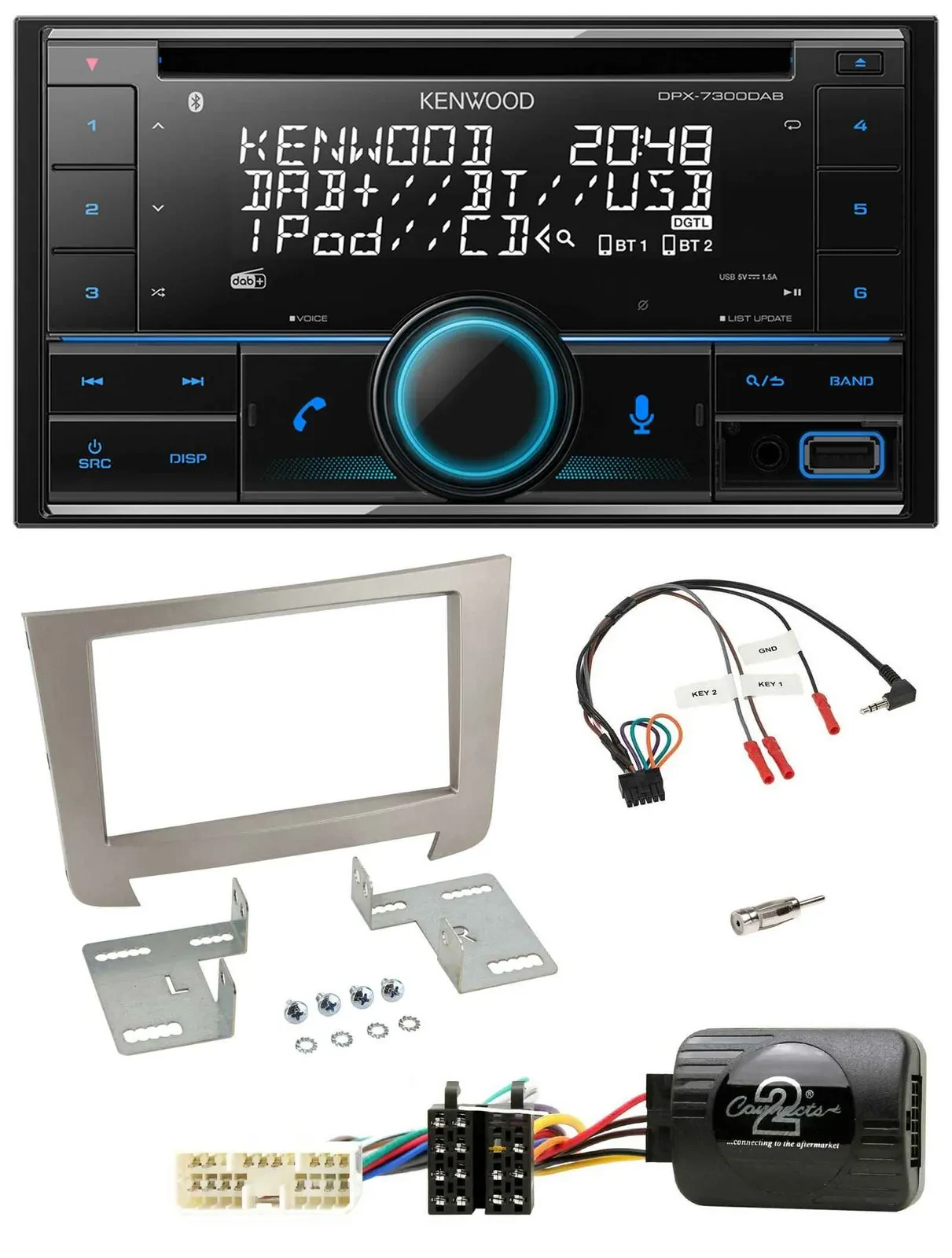 Автомагнитола Kenwood 2 DIN, CD, DAB, USB, Bluetooth, поддержка кнопок на руле, для SsangYong Rexton