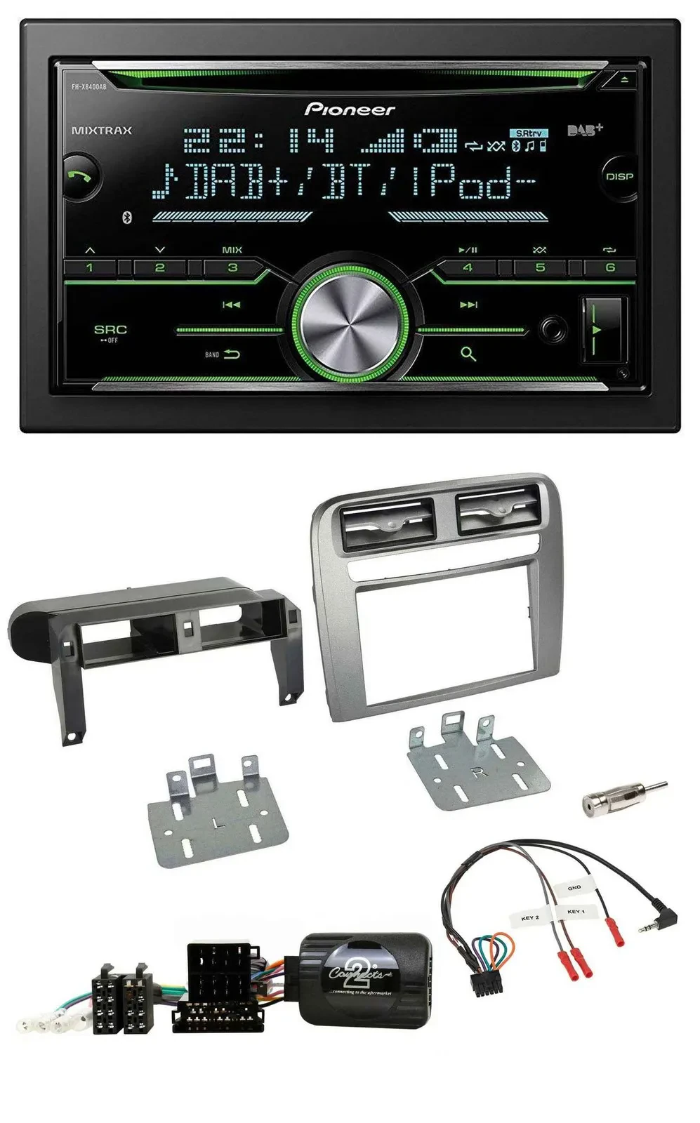 Pioneer Bluetooth Lenkrad DAB 2DIN USB CD Autoradio für Fiat Grande Punto anthra