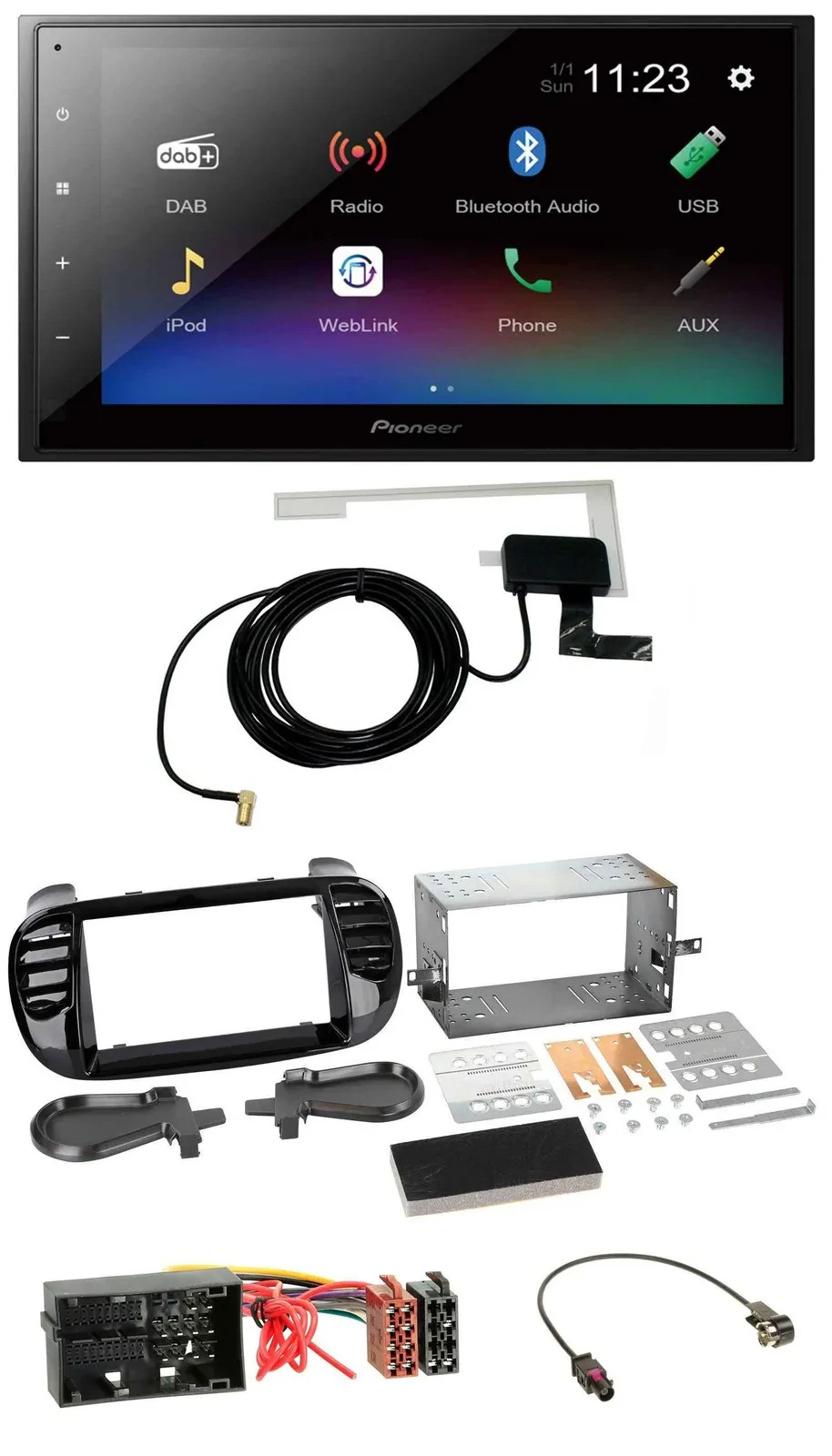 Автомагнитола для Fiat 500 (с 2012) Pioneer DAB MP3 Bluetooth 2DIN USB черный