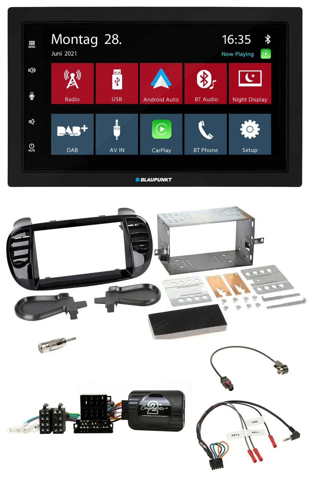 Blaupunkt Lenkrad Bluetooth DAB 2DIN USB Autoradio für Fiat 500 Fakra 08-15 schw