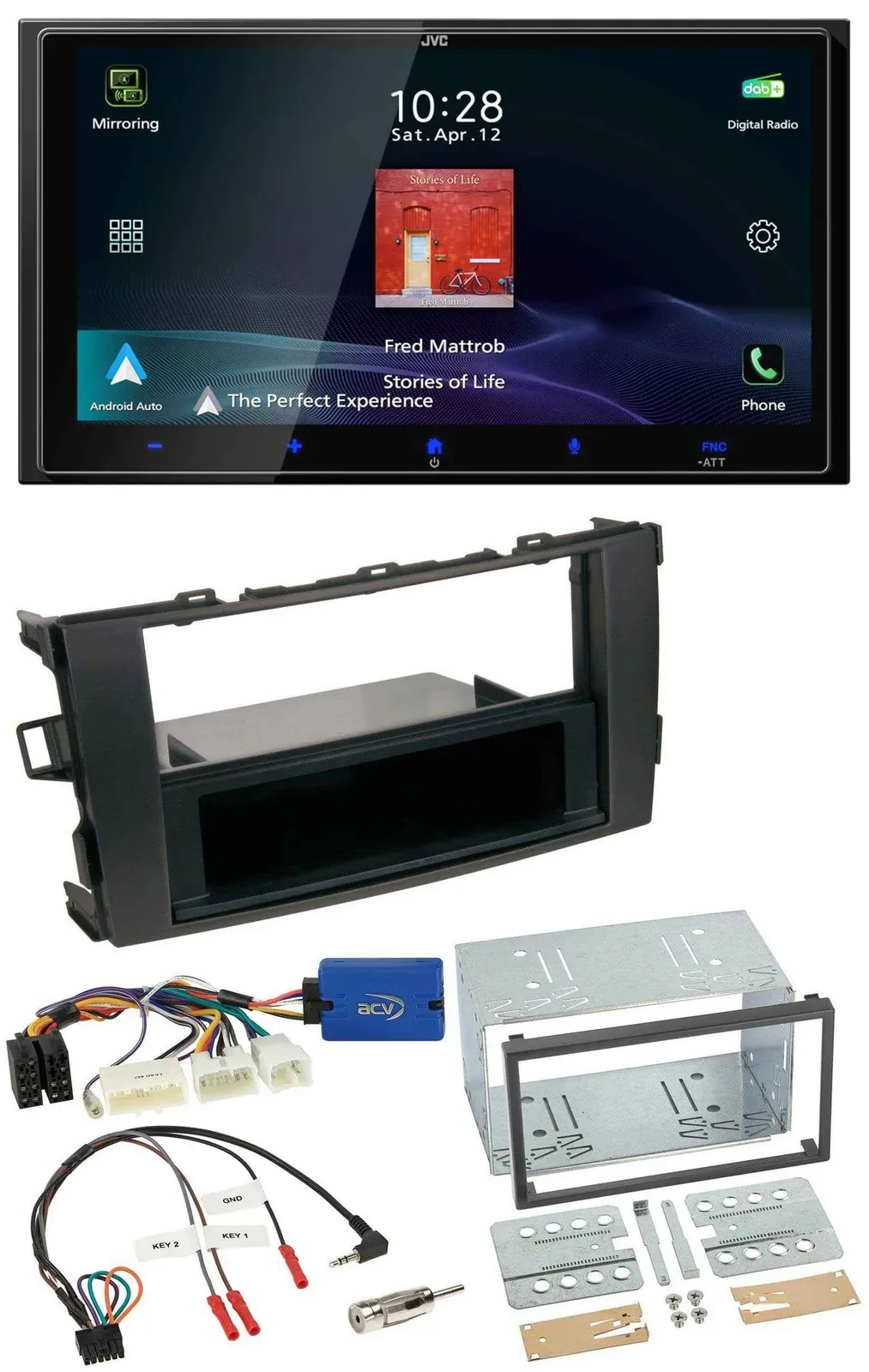 Автомагнитола JVC 2DIN, USB, Bluetooth, DAB, для Toyota Auris 2011–2012, поддержка кнопок на руле, черная
