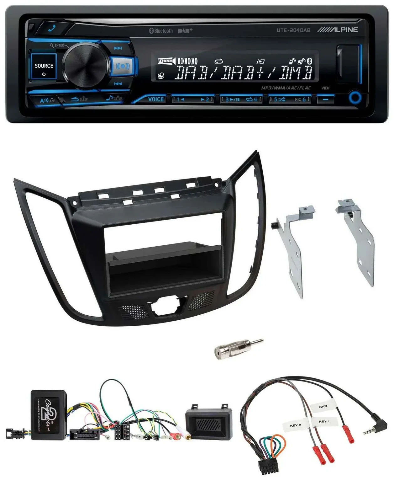 Alpine USB Bluetooth DAB Lenkrad Autoradio für Ford C-Max Kuga matt schwarz