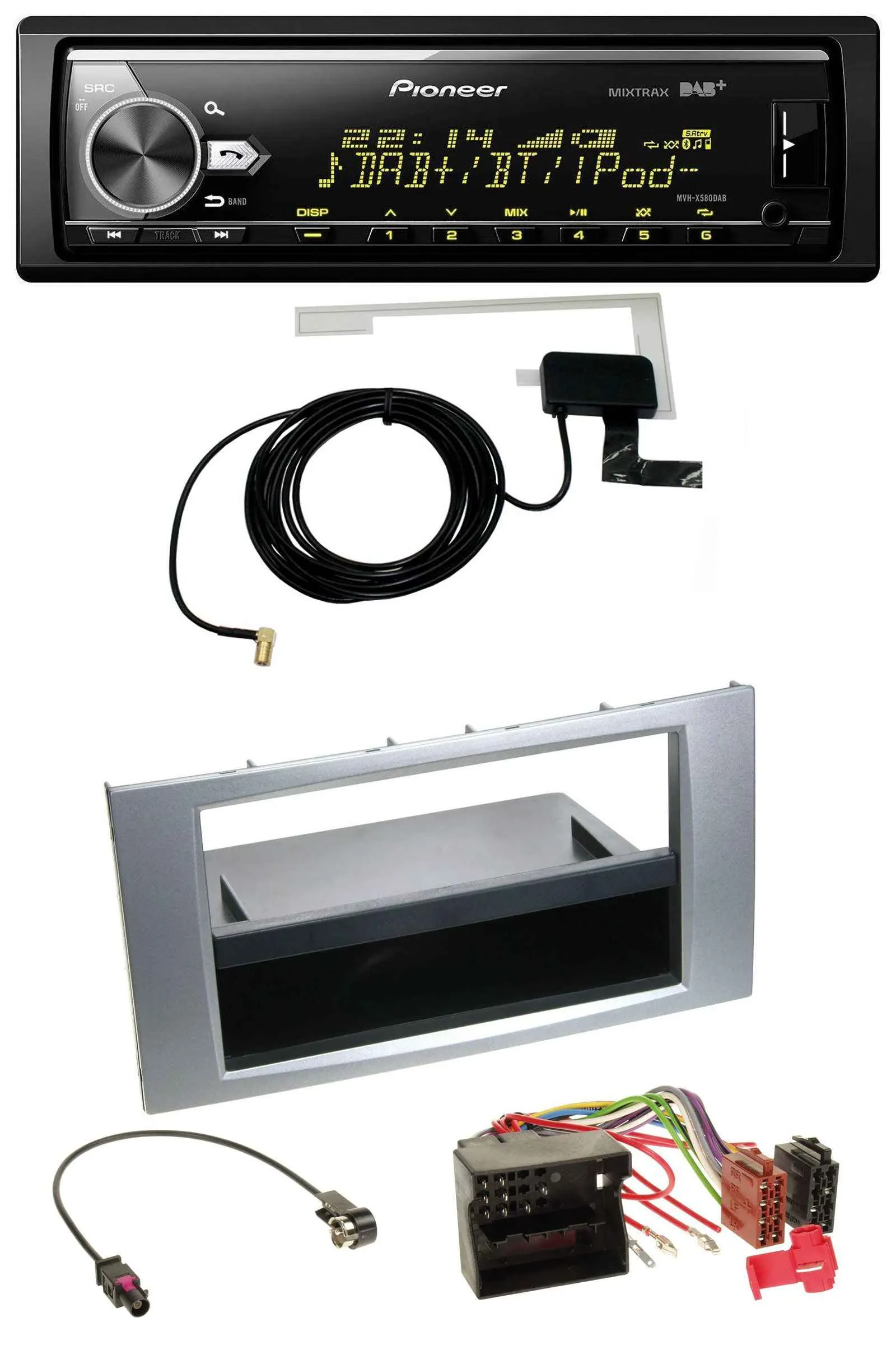 Автомагнитола Pioneer Bluetooth, DAB, USB, MP3, серебристая, для Ford Fiesta/Focus 2004–2008