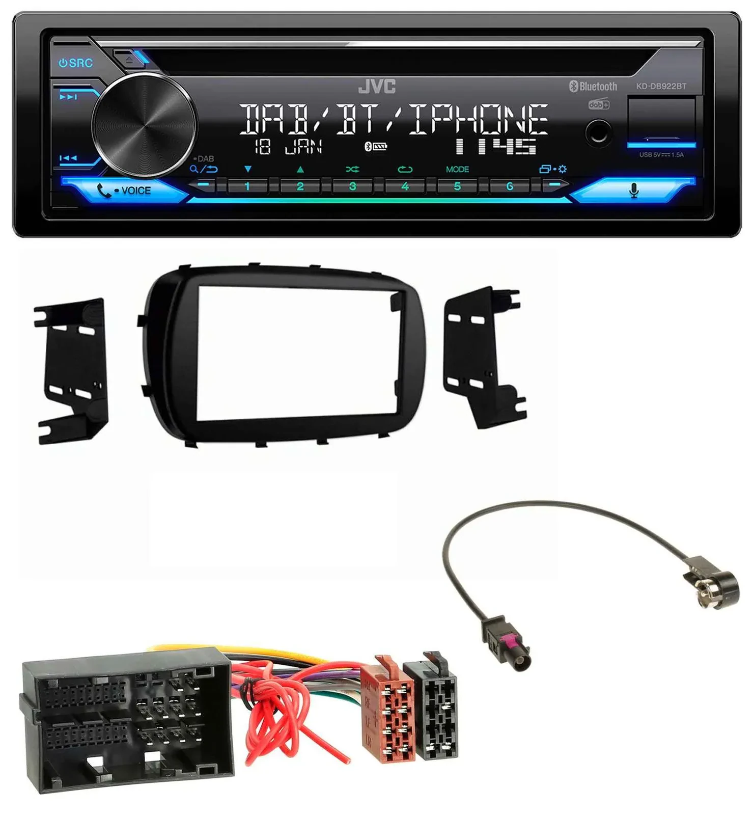 JVC Bluetooth MP3 USB DAB CD Autoradio für Fiat 500X (ab 2015)