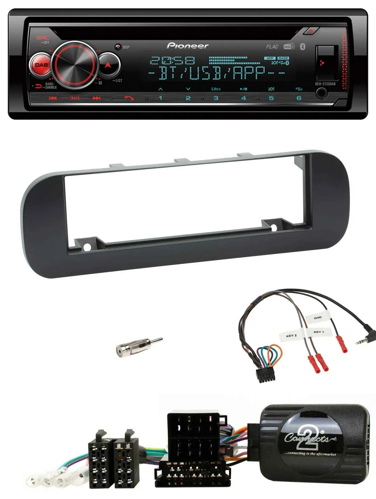 Автомагнитола Pioneer DAB, CD, Bluetooth, USB для Fiat Panda 2012–2020, черный
