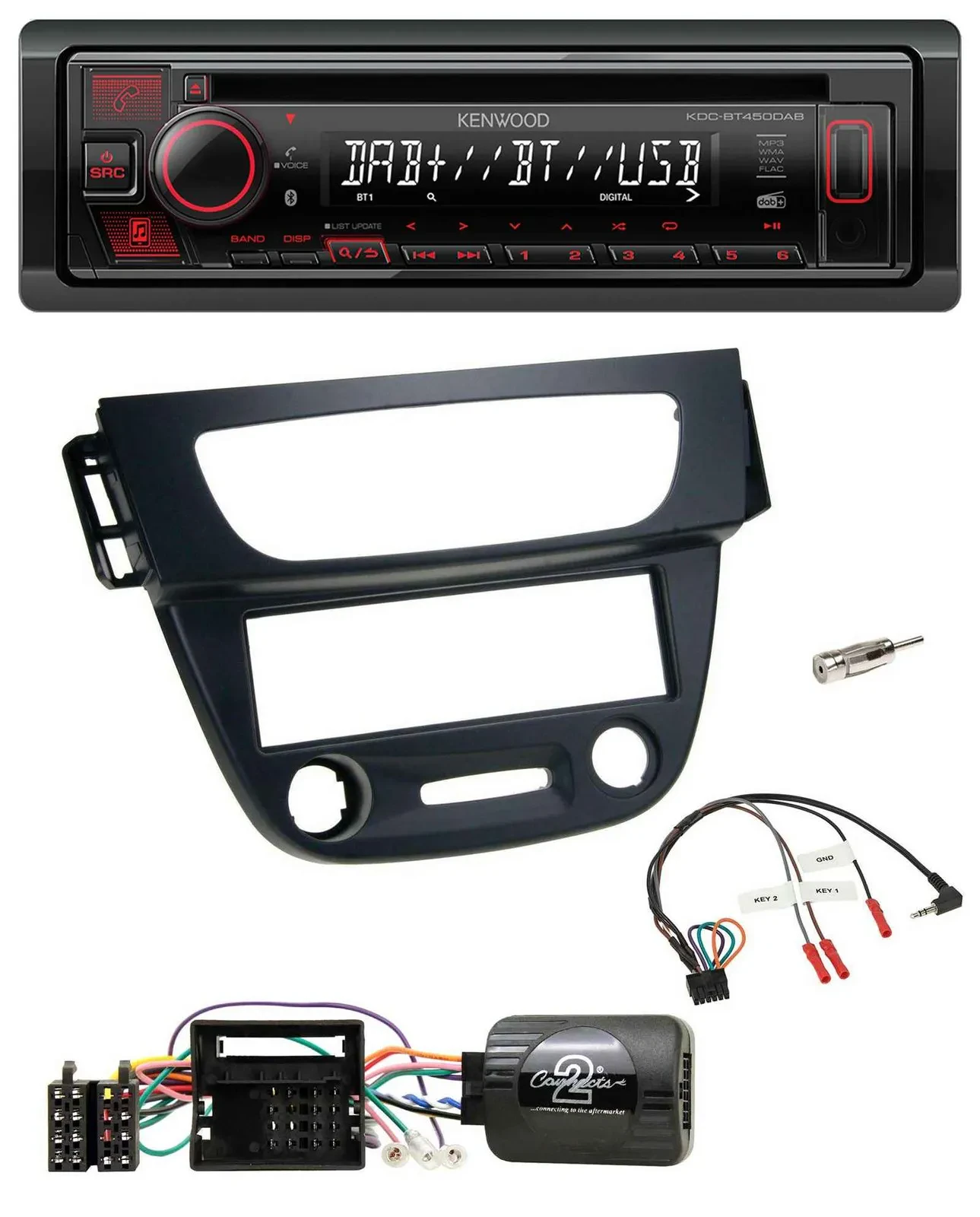 Автомагнитола Kenwood для Renault Megane III (2009–2012) CD, USB, Bluetooth, DAB, черный, с поддержкой управления с руля