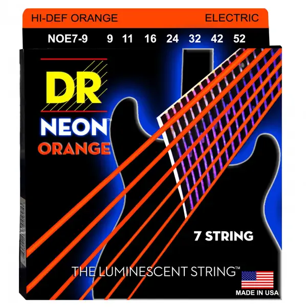 Струны для 7-струнной электрогитары DR Strings NOE7-9 Neon Orange 9-52
