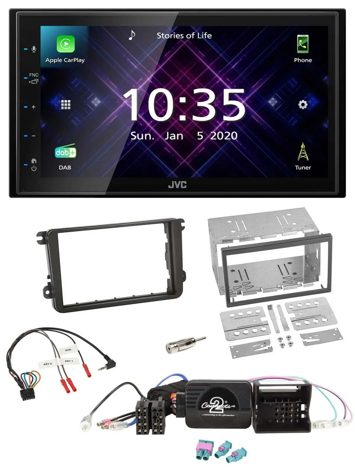 JVC DAB 2DIN Lenkrad Bluetooth USB Autoradio für VW Amarok Beetle EOS Caddy Golf