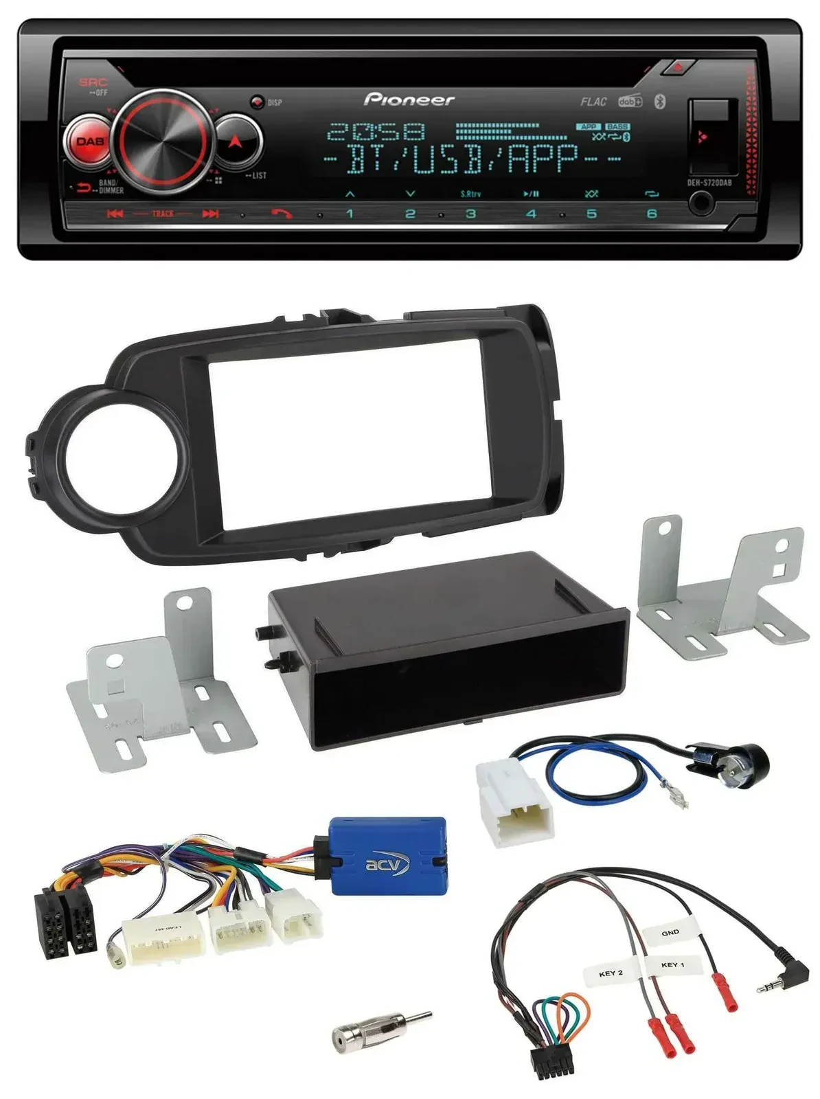 Автомагнитола Pioneer DAB, CD, Bluetooth, USB для Toyota Yaris (с 2014), черный