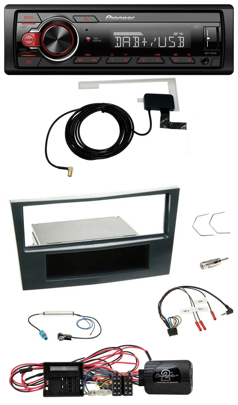 Pioneer 1DIN MP3 DAB USB Lenkrad Autoradio für Opel Corsa D Schwarz 09-14