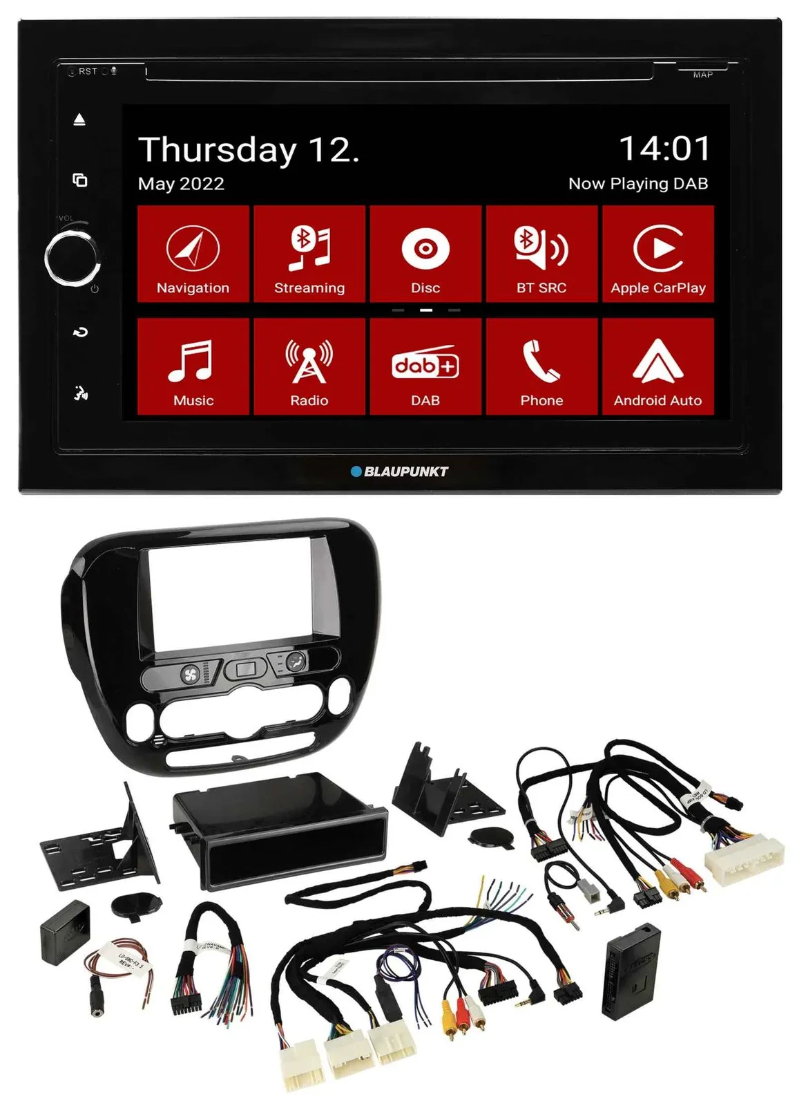 Blaupunkt 2DIN Lenkrad Bluetooth USB TMC DAB Navigation für Kia Soul ab 2014 Kli