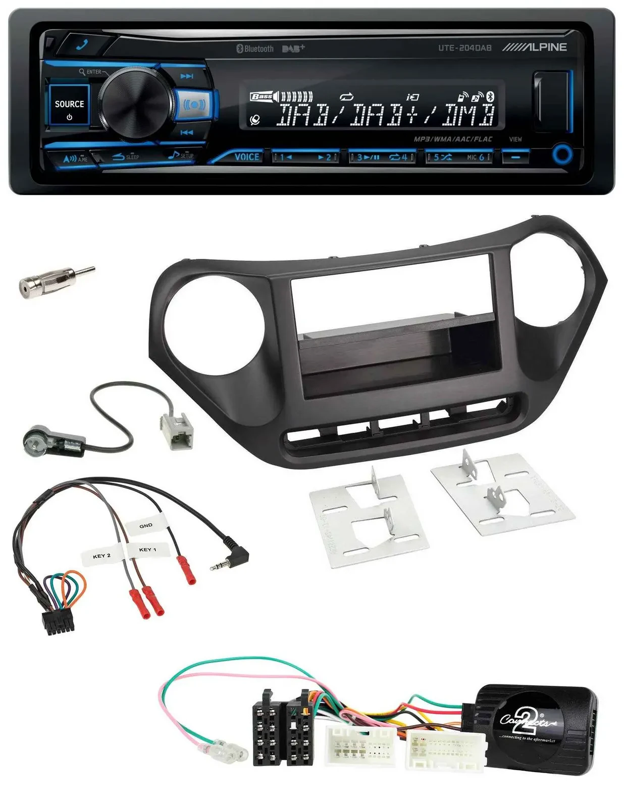 Alpine USB Bluetooth DAB Lenkrad Autoradio für Hyundai i10 ab 2014 schwarz