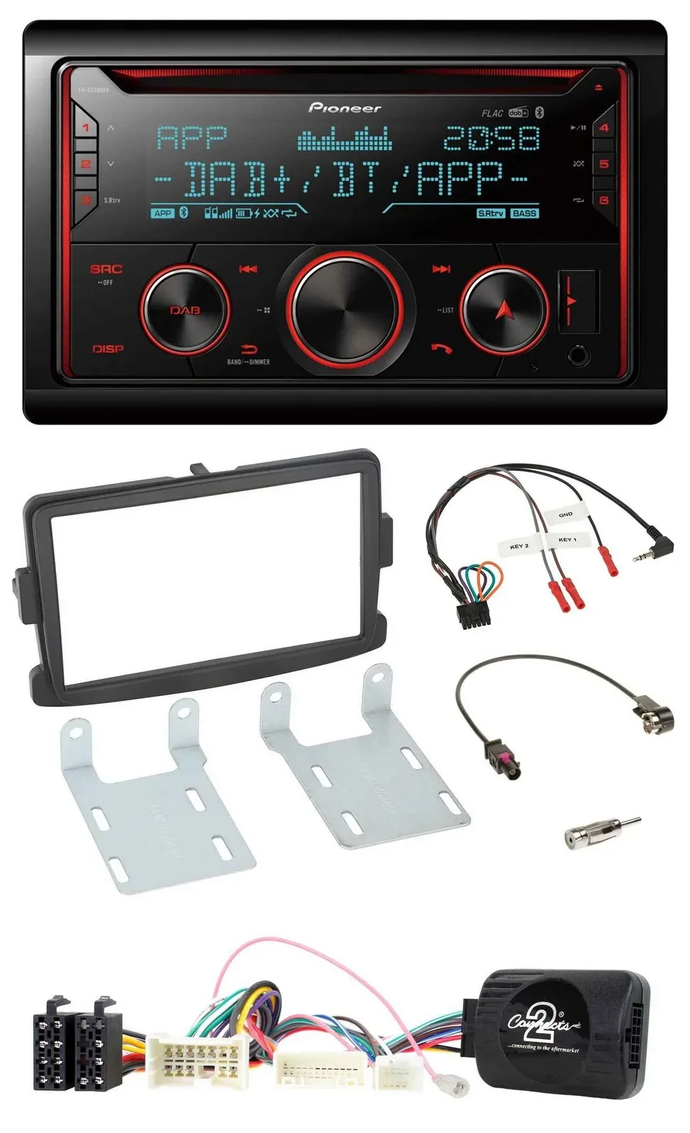 Автомагнитола Pioneer 2DIN, DAB, Bluetooth, USB, CD, для Dacia (с 2012), черный