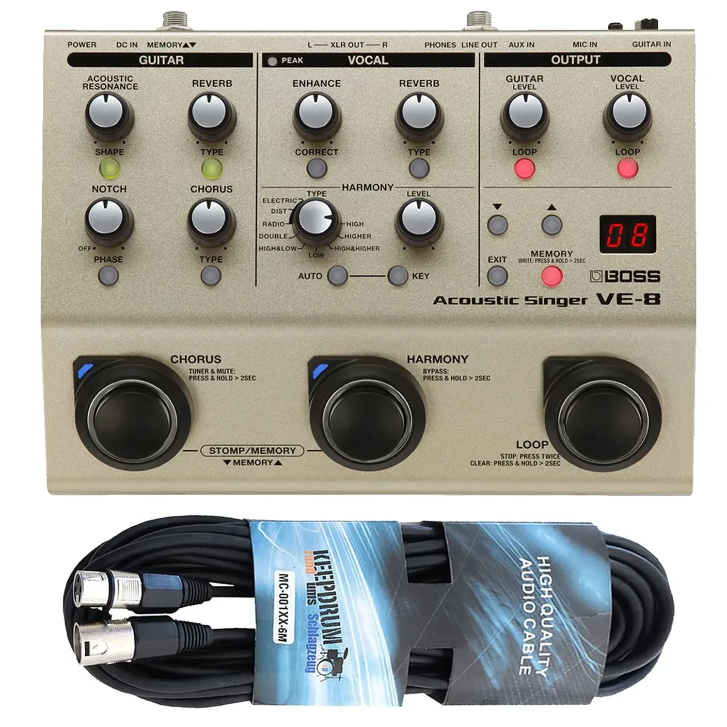 Вокальный процессор BOSS VE-8 Acoustic Singer с кабелем