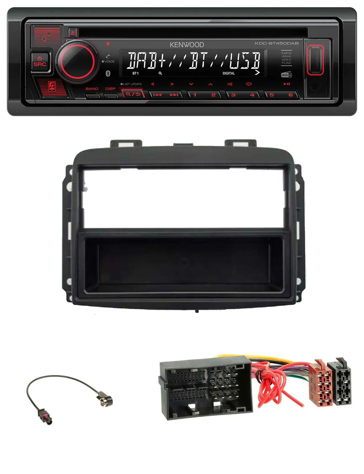 Kenwood MP3 CD USB Bluetooth DAB Autoradio für Fiat 500 L (ab 2012)