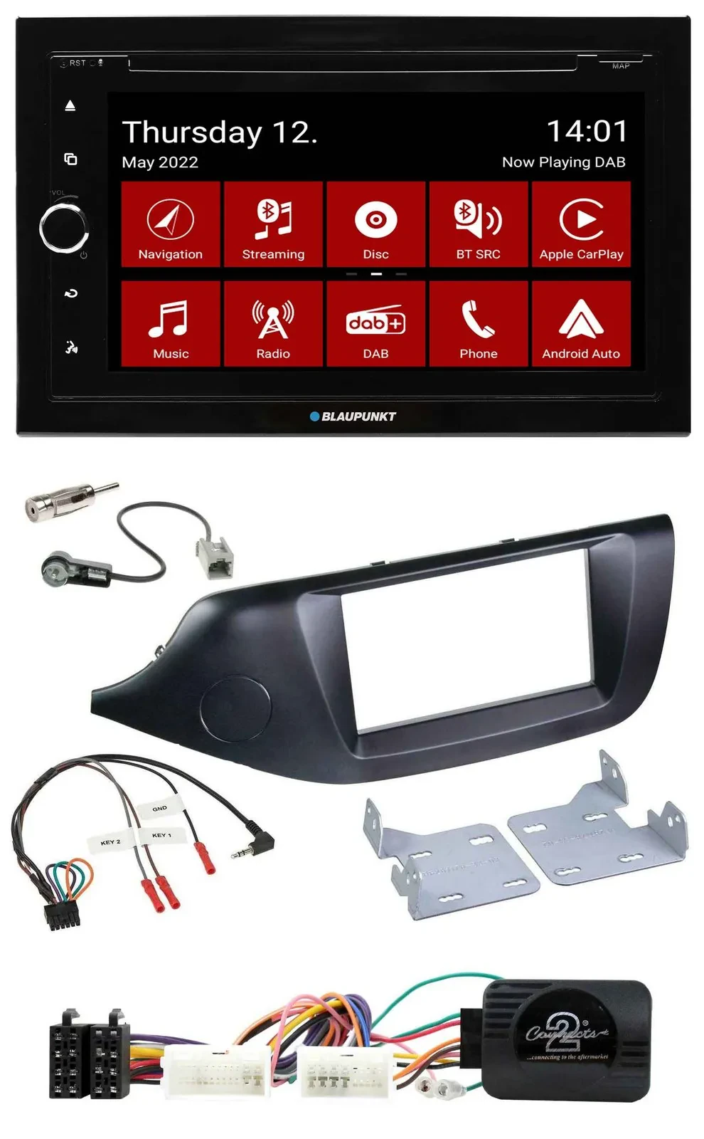 Blaupunkt Lenkrad DVD Bluetooth DAB 2DIN USB Autoradio für Kia Ceed ab 2012 schw