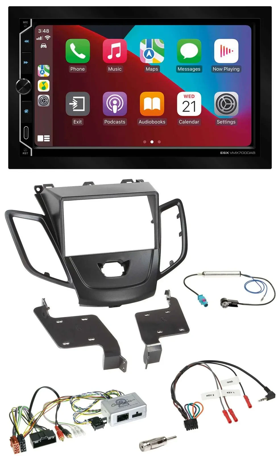 ESX 2DIN DAB USB Lenkrad Bluetooth Autoradio für Ford Fiesta 10-17 schwarz