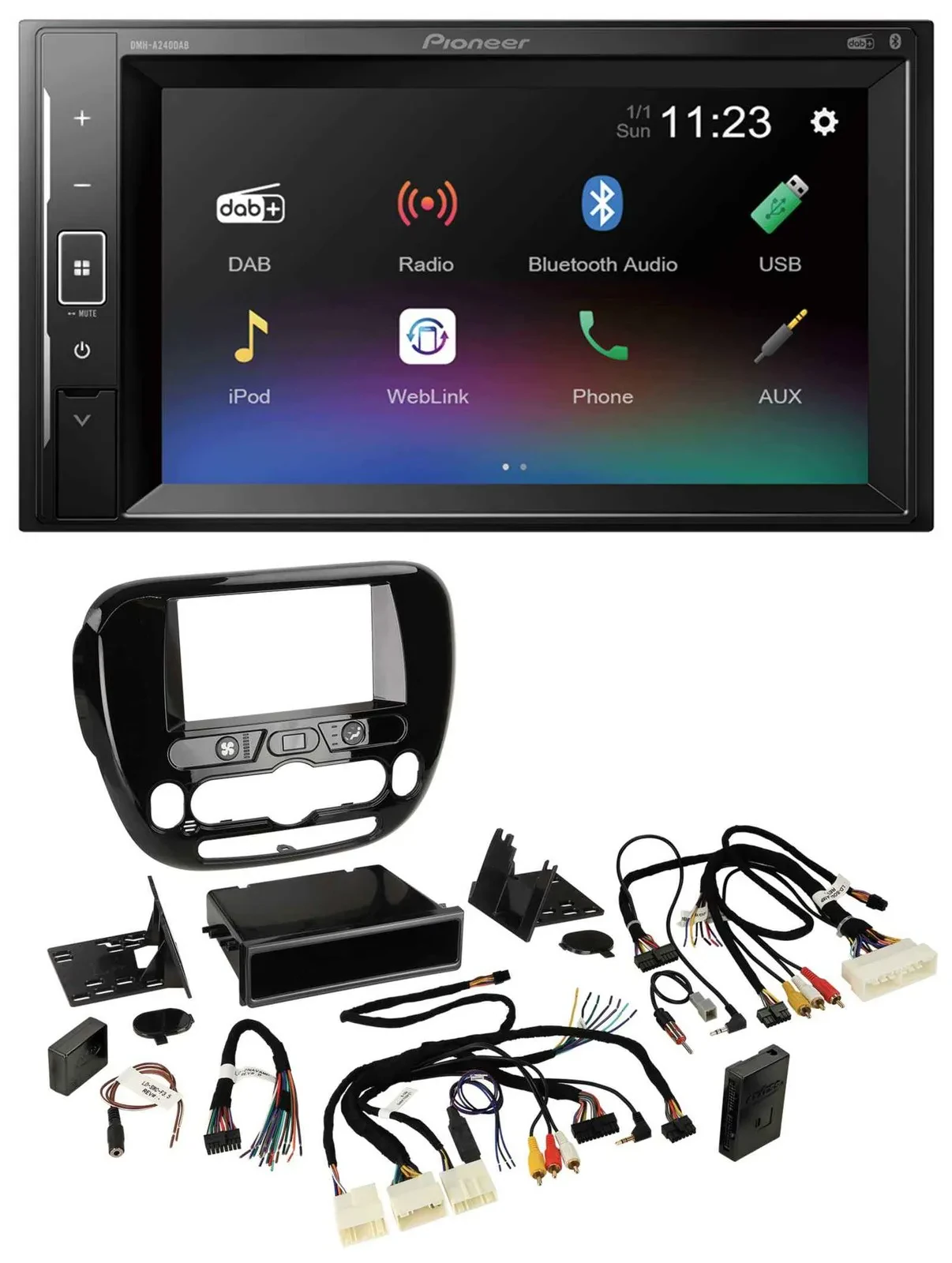 Автомагнитола для Kia Soul Pioneer 2DIN DAB Bluetooth USB с поддержкой кнопок на руле и климат-контроля (с 2014)