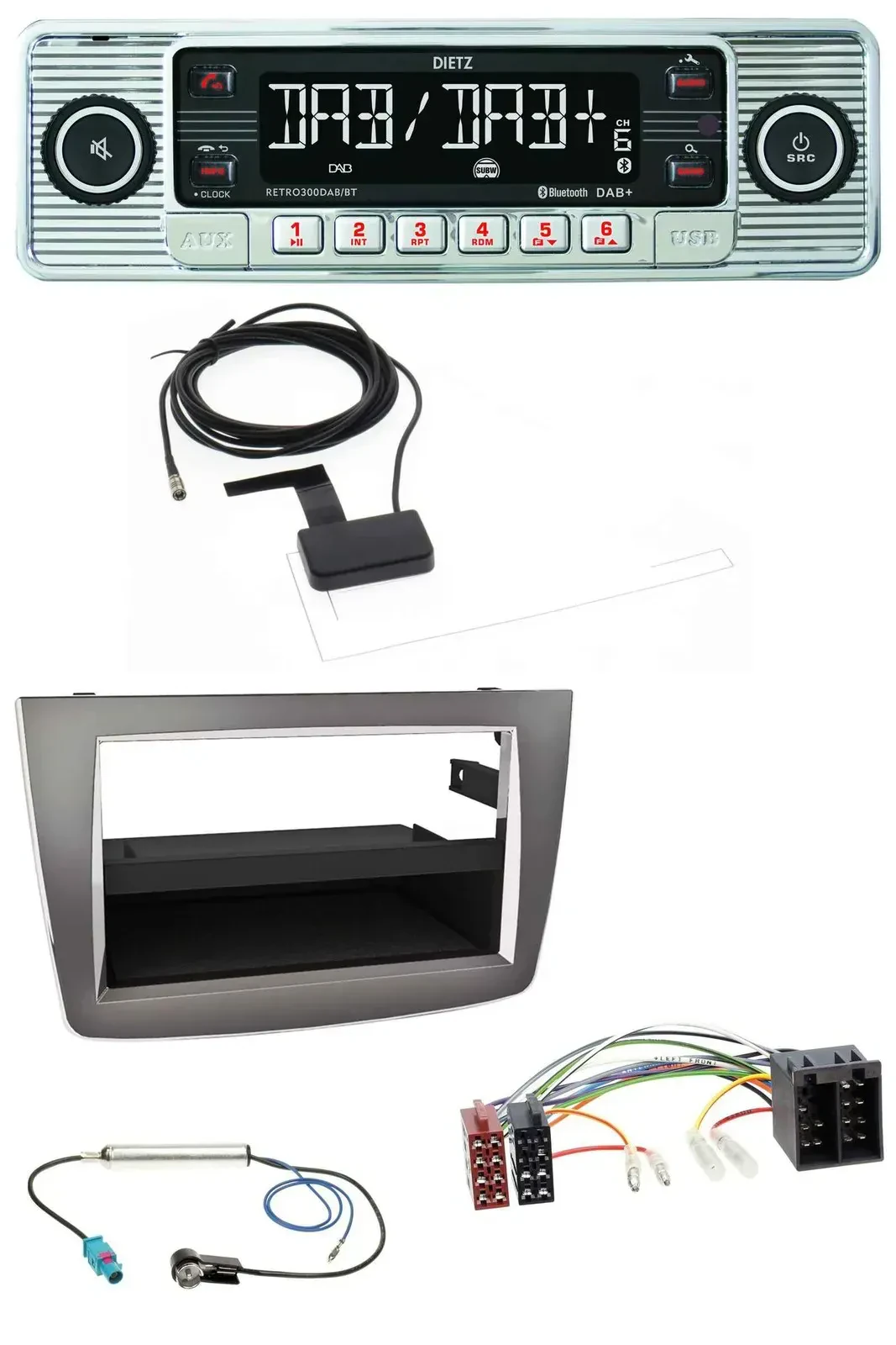 Автомагнитола для Alfa Romeo MiTo (955) Dietz Bluetooth USB MP3 DAB, ISO, тёмное серебро, 2008–2014