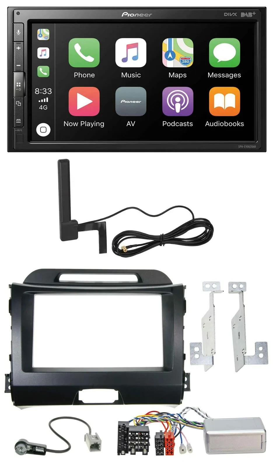 Pioneer USB 2DIN Bluetooth DAB Lenkrad Autoradio für Kia Sportage III 10-15 schw