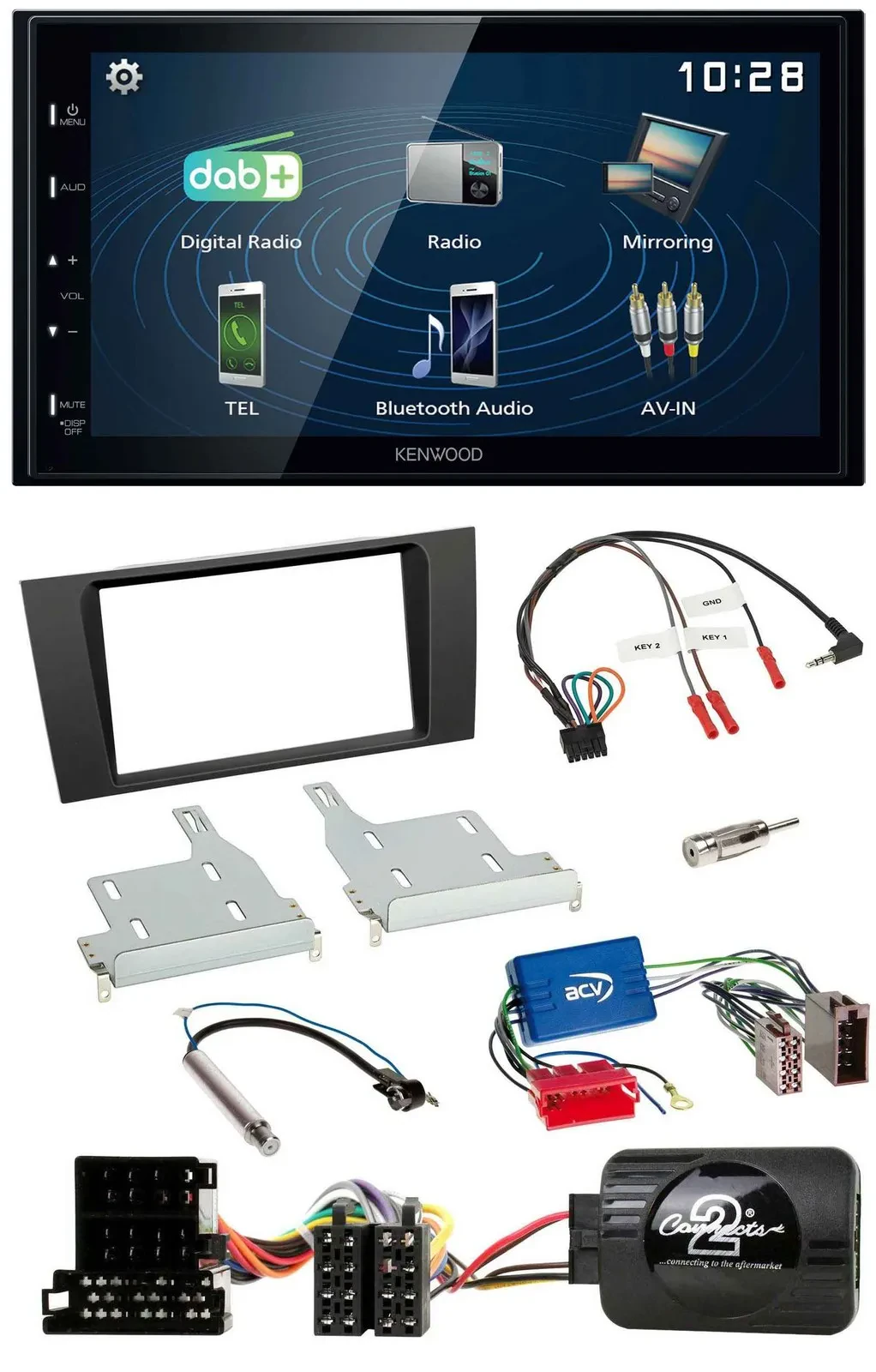 Kenwood 2DIN Bluetooth Lenkrad USB DAB Autoradio für Audi A4 99-01 Aktivsystem