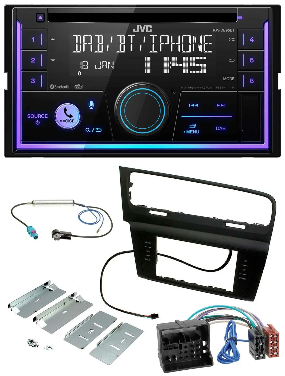 JVC MP3 USB 2DIN DAB Bluetooth CD Autoradio für VW Golf VII (ab 11/2012)