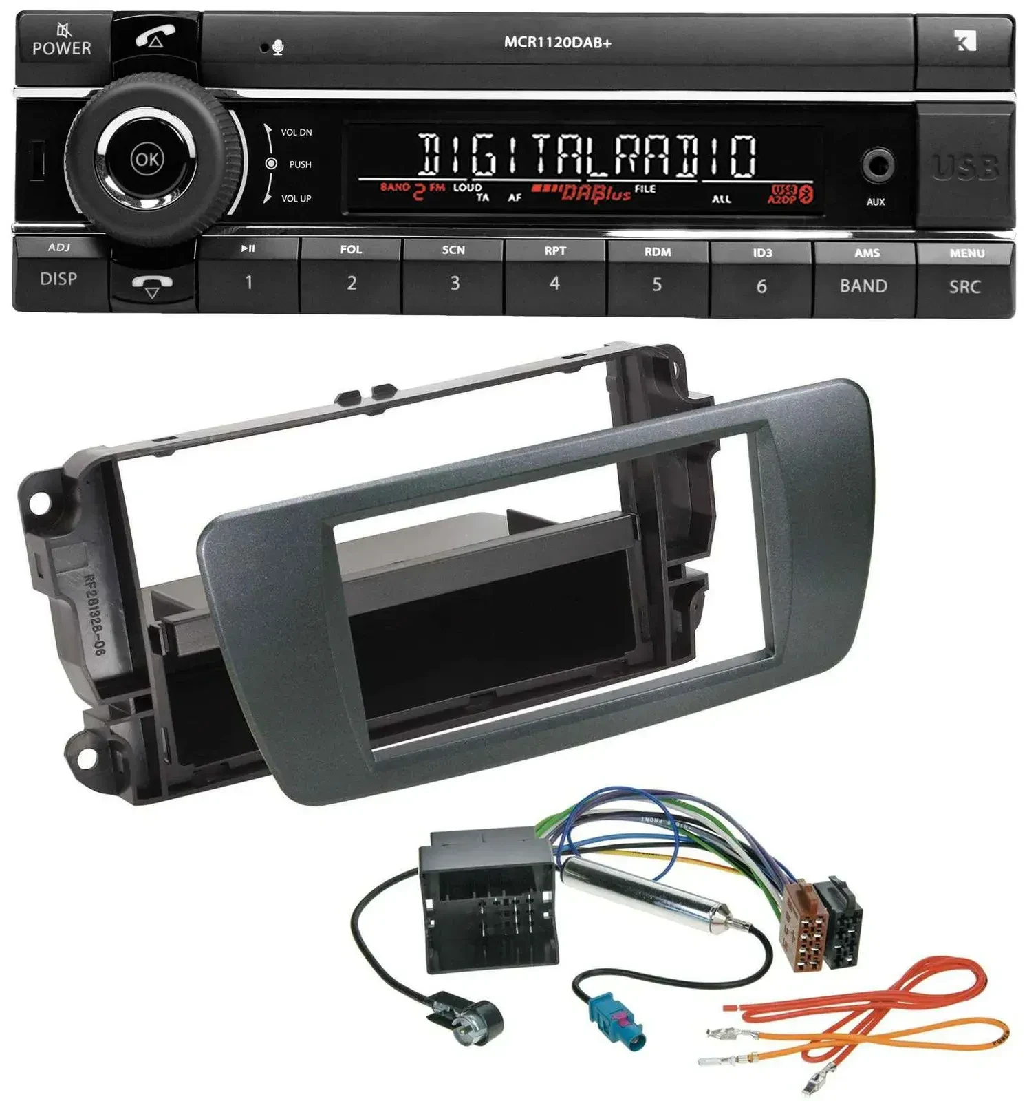 Автомагнитола для Seat Ibiza (с 2008) Kienzle Bluetooth, MP3, USB, DAB, черный