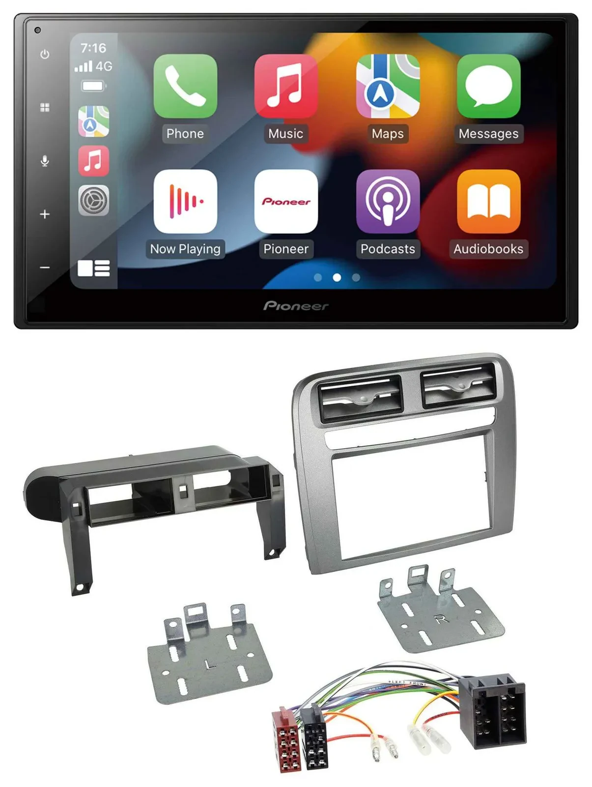 Автомагнитола Pioneer 2DIN, DAB, Bluetooth, USB, MP3 для Fiat Grande Punto (2005–2009), антрацит