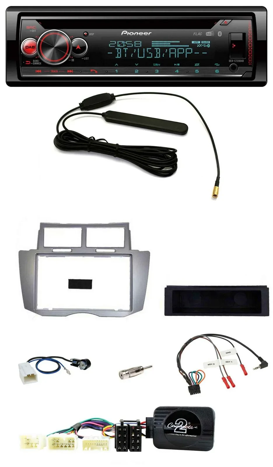 Автомагнитола Pioneer USB, DAB, Bluetooth, CD для Toyota Yaris 2007–2011, серебристая, с поддержкой управления на руле