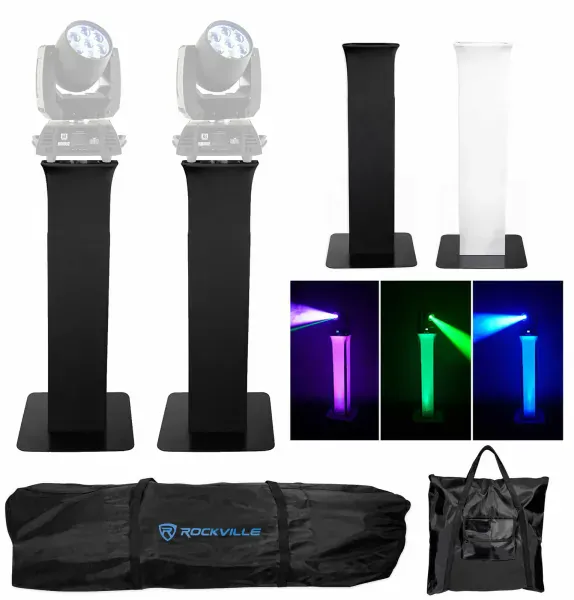 (2) Totem Stands w/Bags+Black+White Scrims For Chauvet Pro Rogue R1 Wash Lights