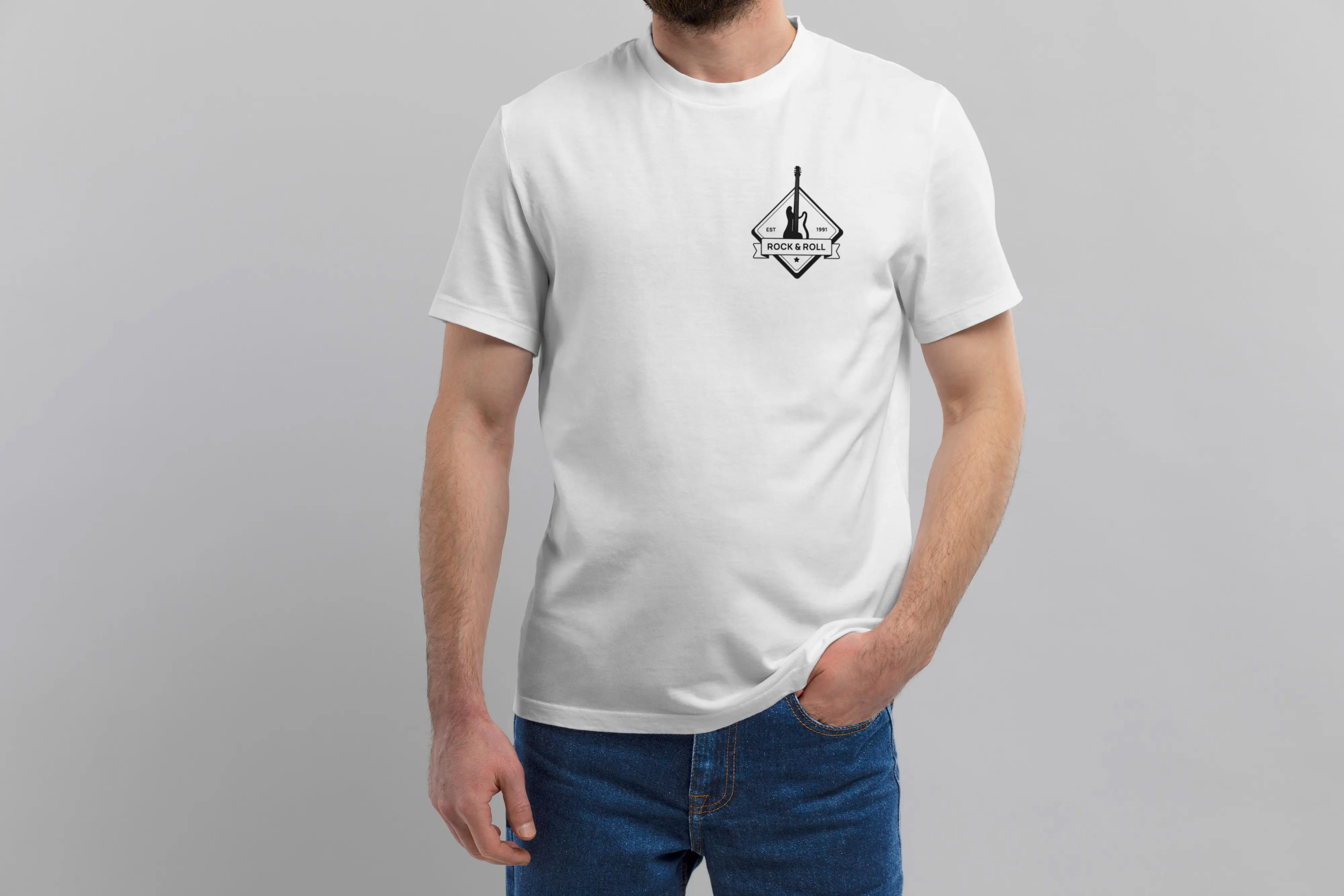 Футболка Popmerch MWL23 "Rock & Roll" белая, мужская, размер L