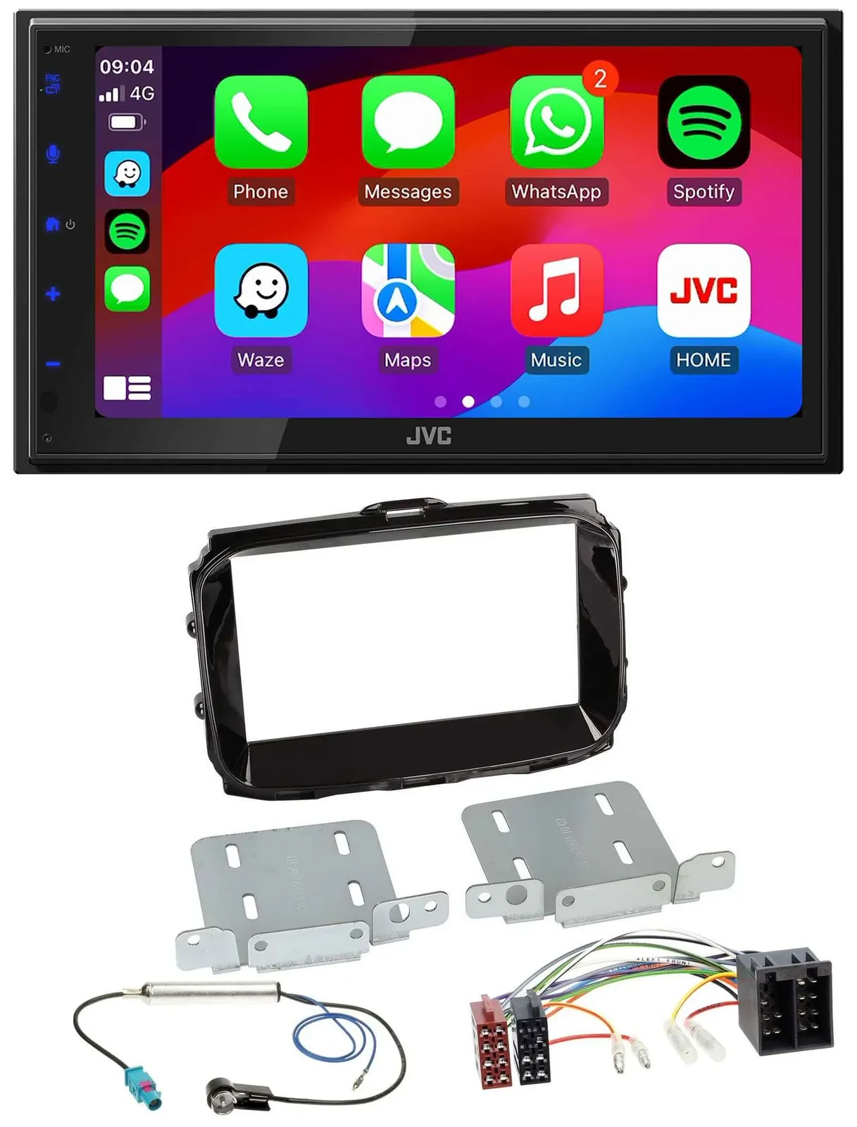 Автомагнитола JVC 2-DIN, Bluetooth, USB, MP3, DAB для Alfa Romeo (ISO, с 2013), черный глянец