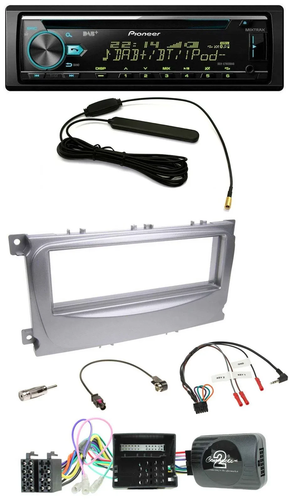 Автомагнитола Pioneer DAB USB CD/MP3, CAN-Bus, управление с руля, для Ford S-Max/Mondeo (2007–2014), серебристая