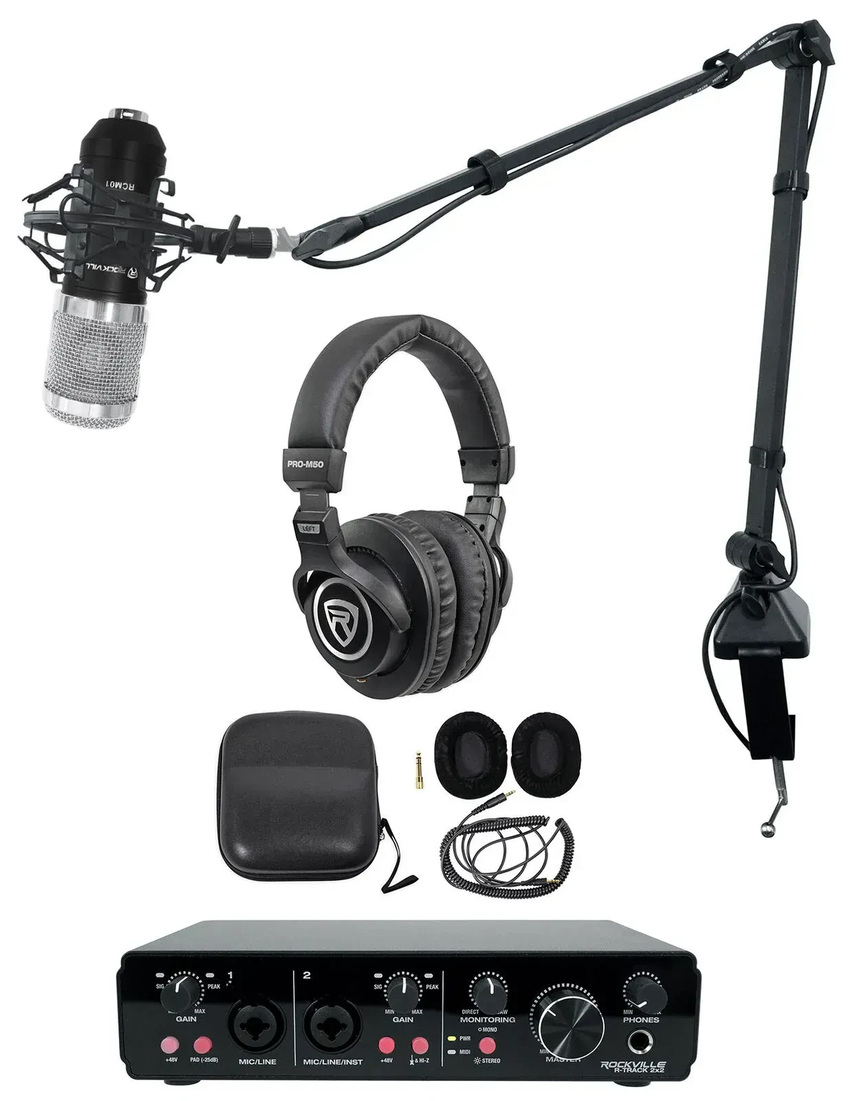 Комплект для подкастов Rockville R-TRACK 2x2+RCM01+PRO-M50 BROAD 2