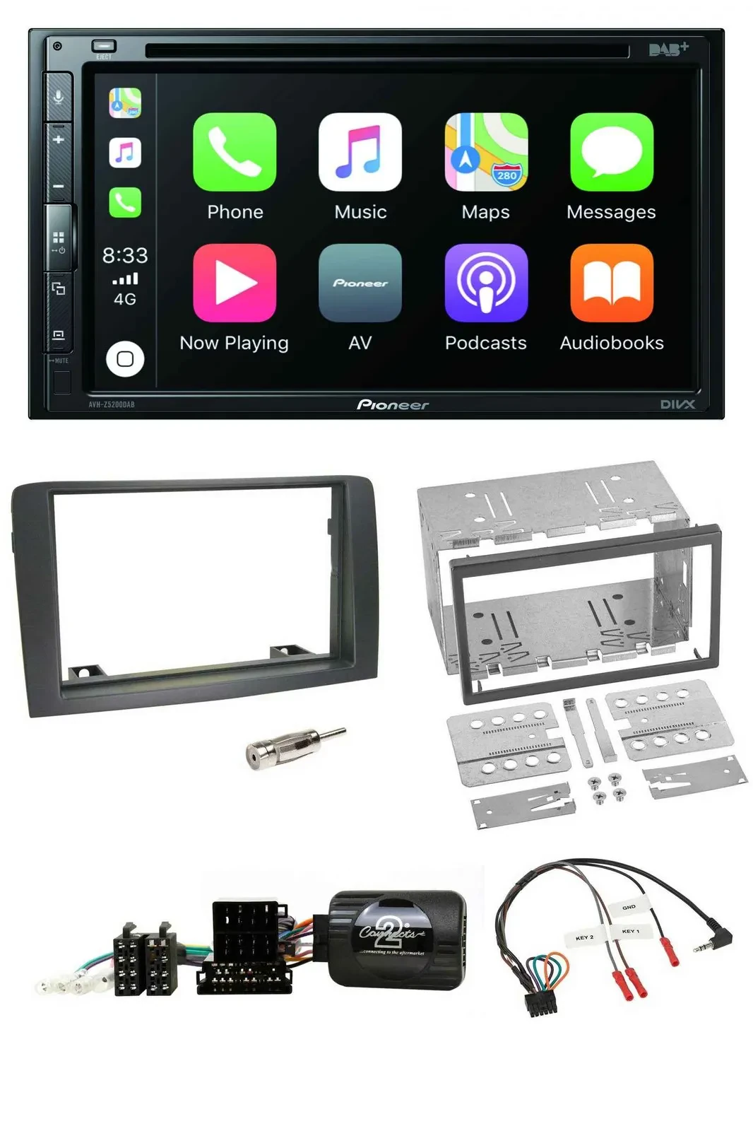 Pioneer DVD 2DIN Lenkrad DAB Bluetooth USB Autoradio für Fiat Idea 2006-2012 gra