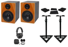 2 Rockville DPM5C 5.25" 300w Dual Powered Studio Monitors+Stands+Pads+Headphones