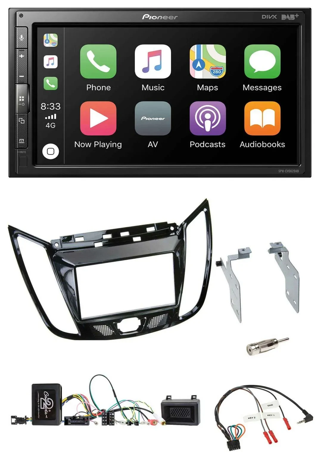 Pioneer USB Lenkrad DAB 2DIN Bluetooth Autoradio für Ford C-Max Kuga Klavierlack