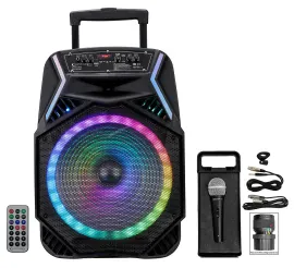 Technical Pro RAINB15 3000w Rechargeable Karaoke Machine System w/Bluetooth/LED