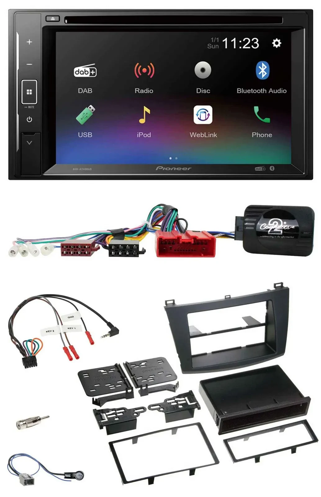 Pioneer Bluetooth Lenkrad USB 2DIN DAB DVD Autoradio für Mazda 3 09-13 Can-Bus