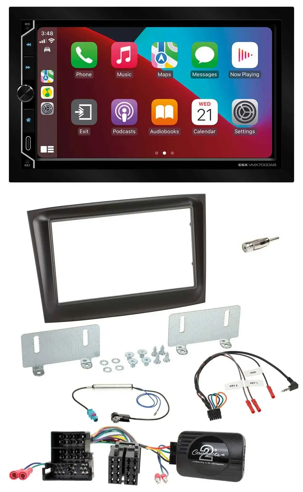 ESX 2DIN DAB USB Lenkrad Bluetooth Autoradio für Fiat Doblo Mini-ISO ab 2015 sch