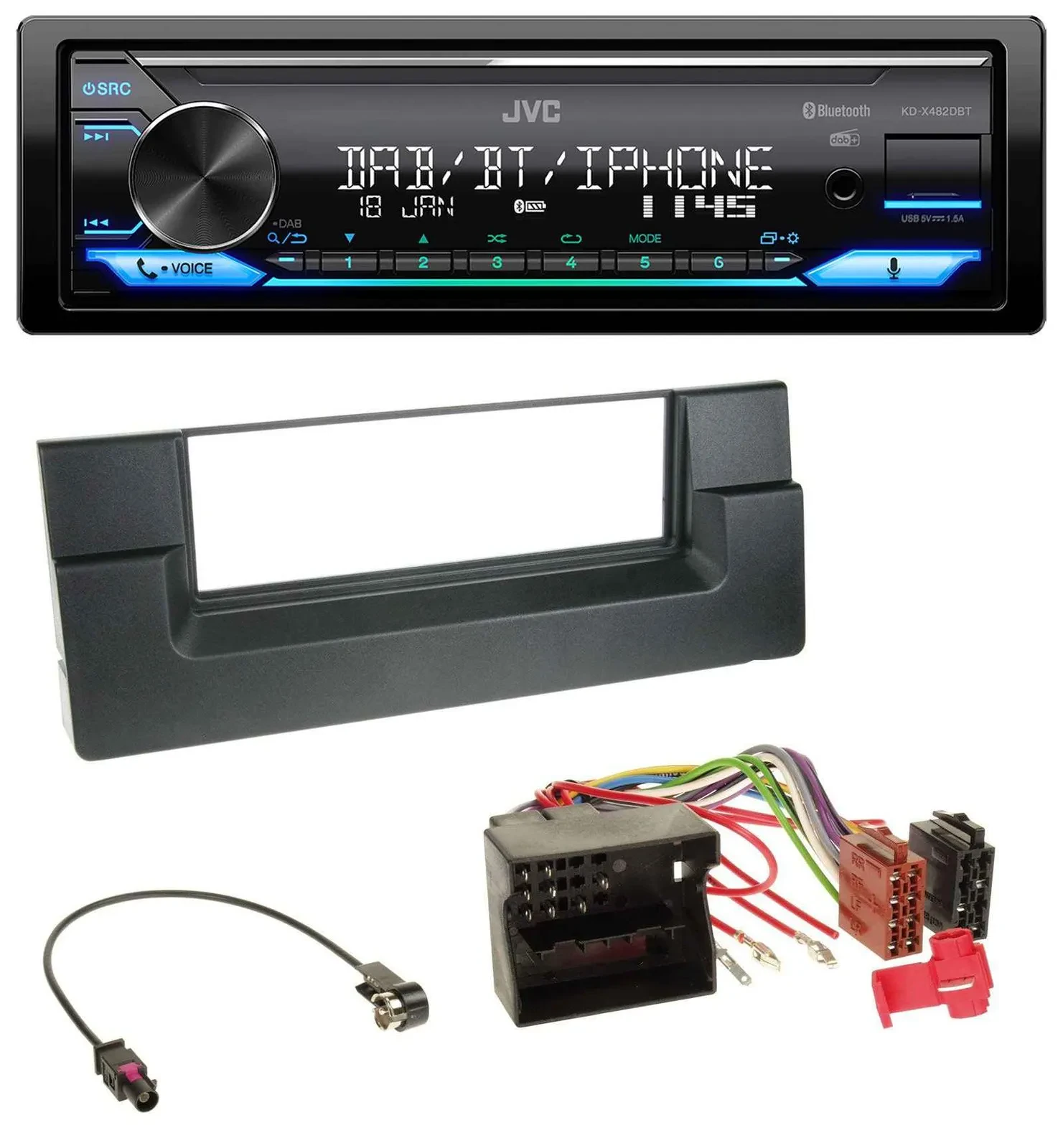 JVC Bluetooth DAB USB MP3 Autoradio für BMW 5er (E39) X5 (E53) Quadlock